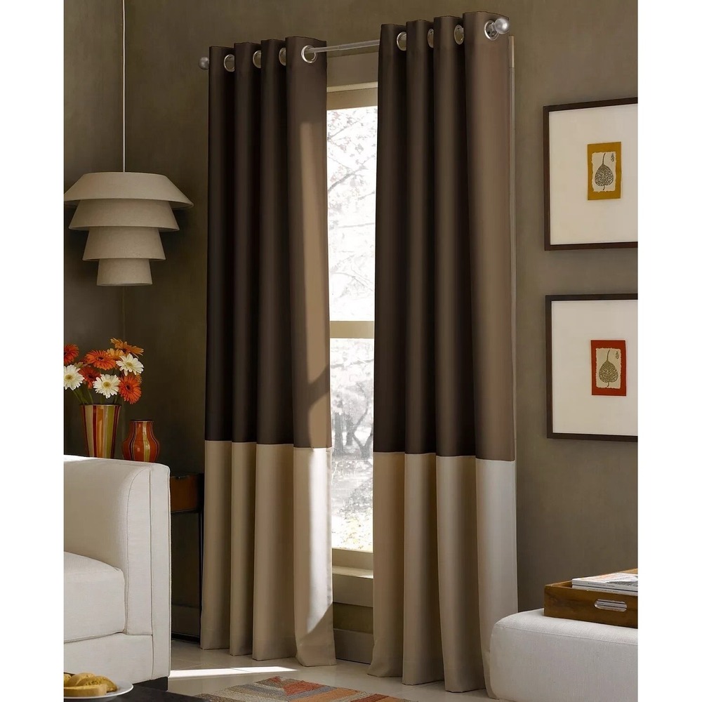 Curtainworks Kendall One Grommet Colorblock Panel Chocolate 52x84 new